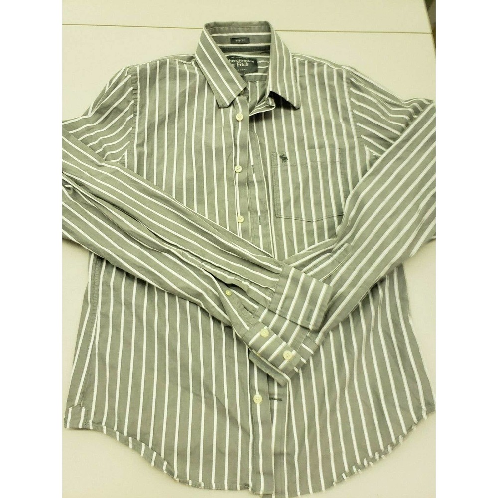 Abercrombie & Fitch Mens Gray Long Sleeve Striped Button Up Shirt Size Large L